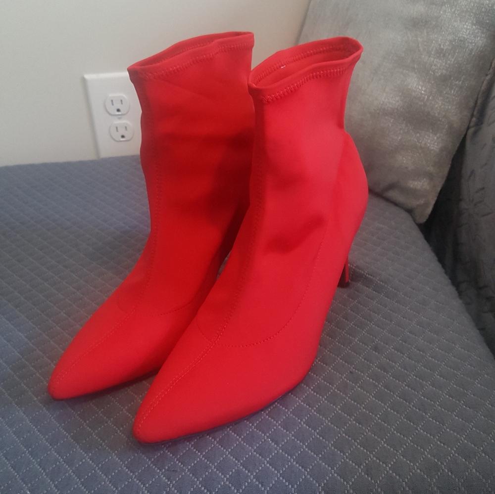 Red  Cloth Ankle Boots